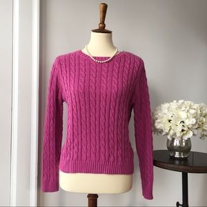 LANDSEND cotton cable knit crew neck sweater